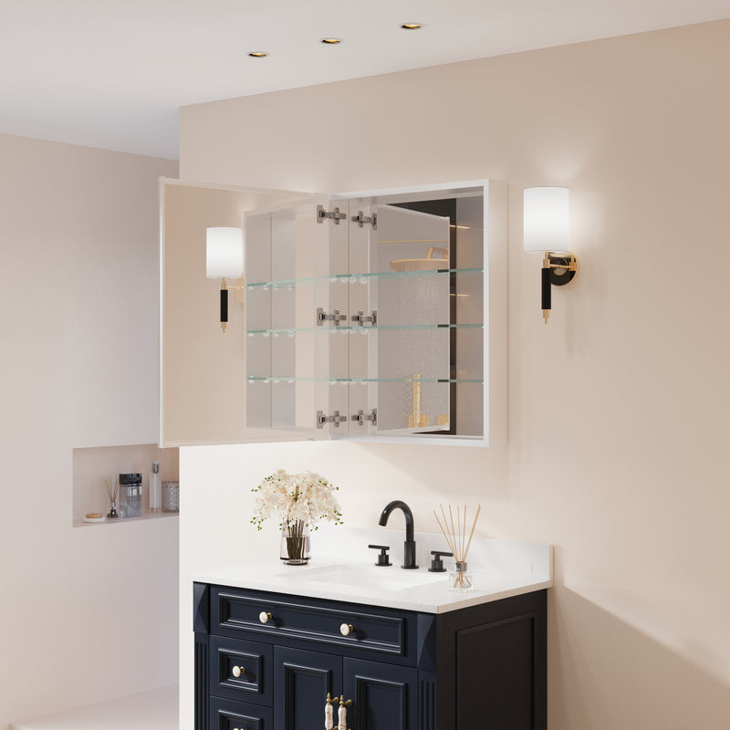24 in.x 30 in. Copper-Free Tri-Views Mirror Cabinet with Adjustable Shelves and Left Swing Door