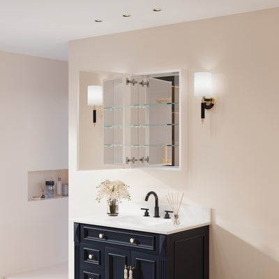 20 in.x 30 in. Copper-Free Tri-Views Mirror Cabinet with Adjustable Shelves and Left Swing Door