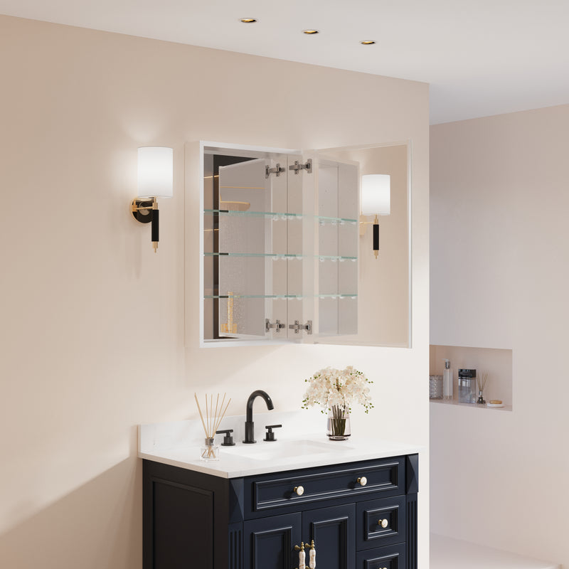 20 in.x 30 in. Copper-Free Tri-Views Mirror Cabinet with Adjustable Shelves and Right Swing Door