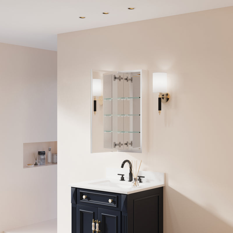 12 in. x 30 in. Copper-Free Tri-Views Mirror Medicine Cabinet with Adjustable Shelves and Left Swing Door
