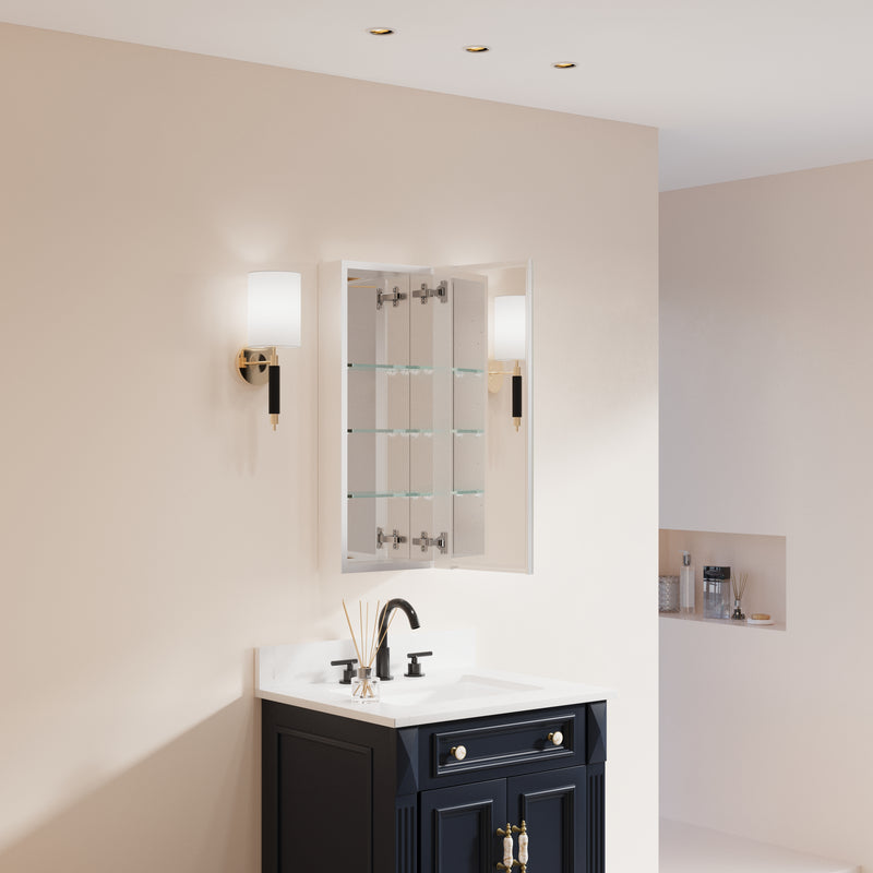 12 in. x 30 in. Copper-Free Tri-Views Mirror Medicine Cabinet with Adjustable Shelves and Right Swing Door