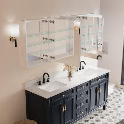 72 in. ×30 in. Copper-Free Tri-Views Mirror Medicine Cabinet with Adjustable Shelves and 4 Swing Doors