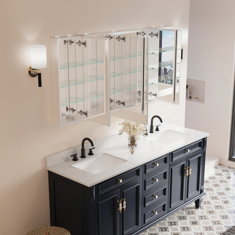64 in. x30 in. Copper-Free Tri-Views Mirror Medicine Cabinet with Adjustable Shelves and 5 Doors