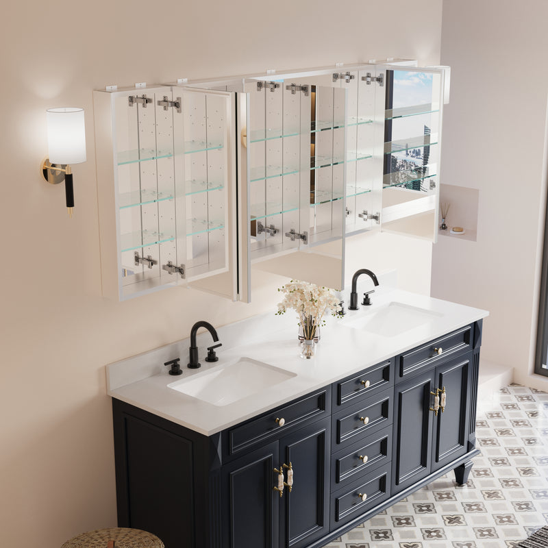 72 in. ×30 in. Copper-Free Tri-Views Mirror Medicine Cabinet with Adjustable Shelves and 5 Doors