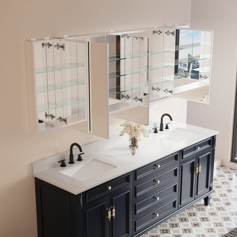 84 in. ×30 in. Copper-Free Tri-Views Mirror Medicine Cabinet with Adjustable Shelves and 5 Doors