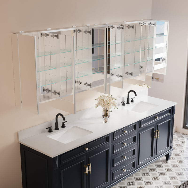 92 in. x30 in. Copper-Free Tri-views Mirror Medicine Cabinet with Adjustable Shelves and 6 Doors