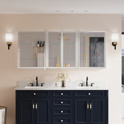 72 in. ×30 in. Copper-Free Tri-Views Mirror Medicine Cabinet with Adjustable Shelves and 4 Swing Doors