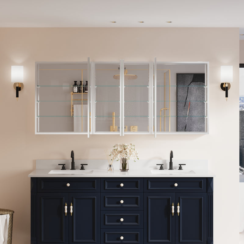 72 in. ×30 in. Copper-Free Tri-Views Mirror Medicine Cabinet with Adjustable Shelves and 4 Swing Doors