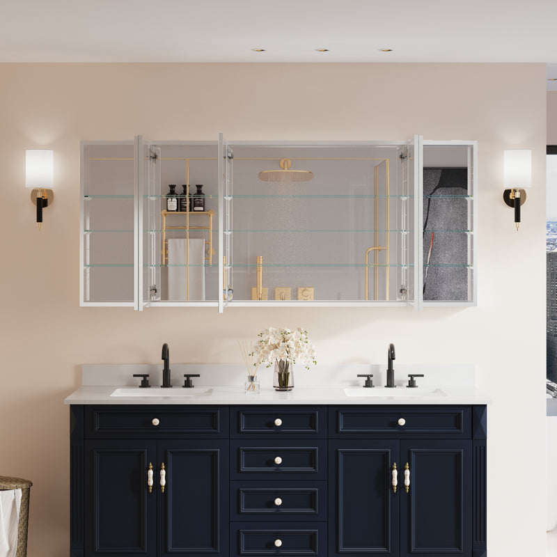 72 in. ×30 in. Copper-Free Tri-Views Mirror Medicine Cabinet with Adjustable Shelves and 5 Doors
