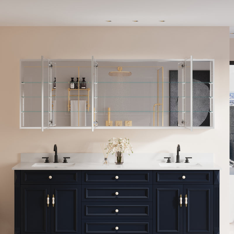 84 in. x30 in. Copper-Free Tri-Views Mirror Medicine Cabinet with Adjustable Shelves and 5 Doors