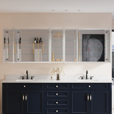 92 in. x30 in. Copper-Free Tri-views Mirror Medicine Cabinet with Adjustable Shelves and 6 Doors