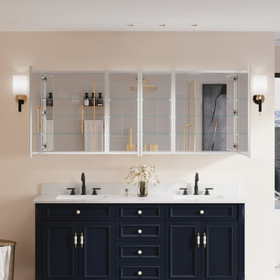 72 in. ×30 in. Copper-Free Tri-Views Mirror Medicine Cabinet with Adjustable Shelves and 4 Swing Doors