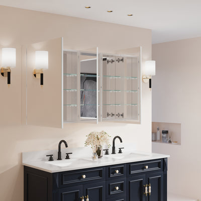 60 in. x30 in. Copper-Free Tri-Views Mirror Medicine Cabinet with Adjustable Shelves and 3 Doors