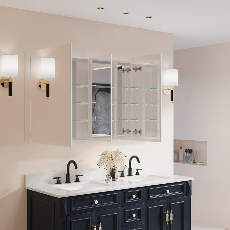 60 in. x30 in. Copper-Free Tri-Views Mirror Medicine Cabinet with Adjustable Shelves and 3 Doors
