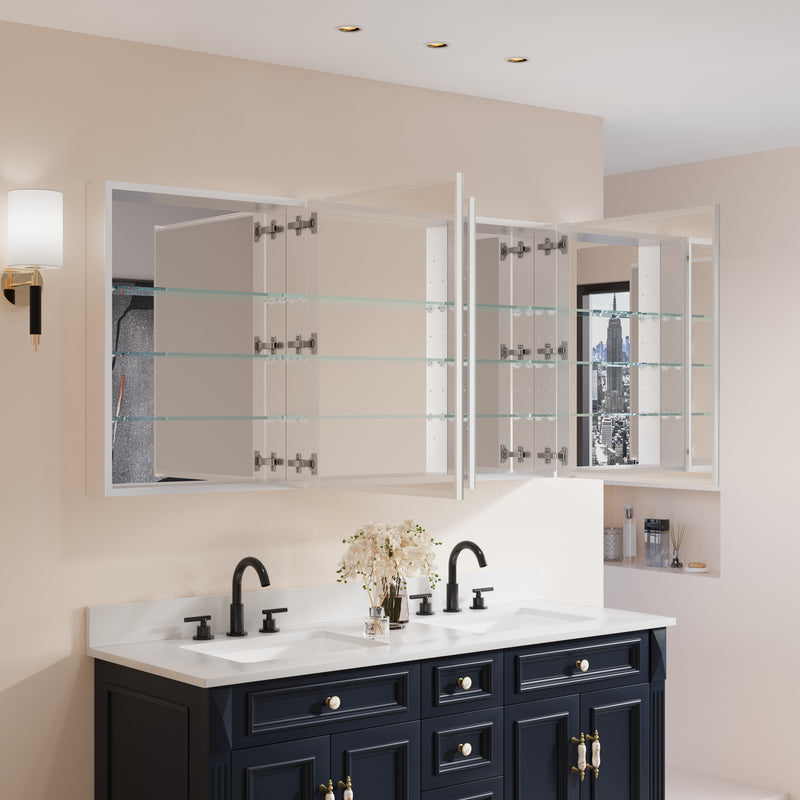60 in. x30 in. Copper-Free Tri-Views Mirror Medicine Cabinet with Adjustable Shelves and 3 Doors