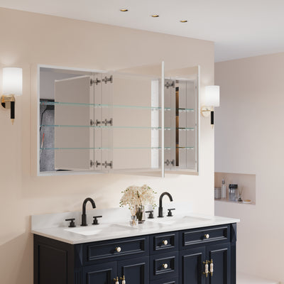 60 in. x30 in. Copper-Free Tri-Views Mirror Medicine Cabinet with Adjustable Shelves and 3 Doors