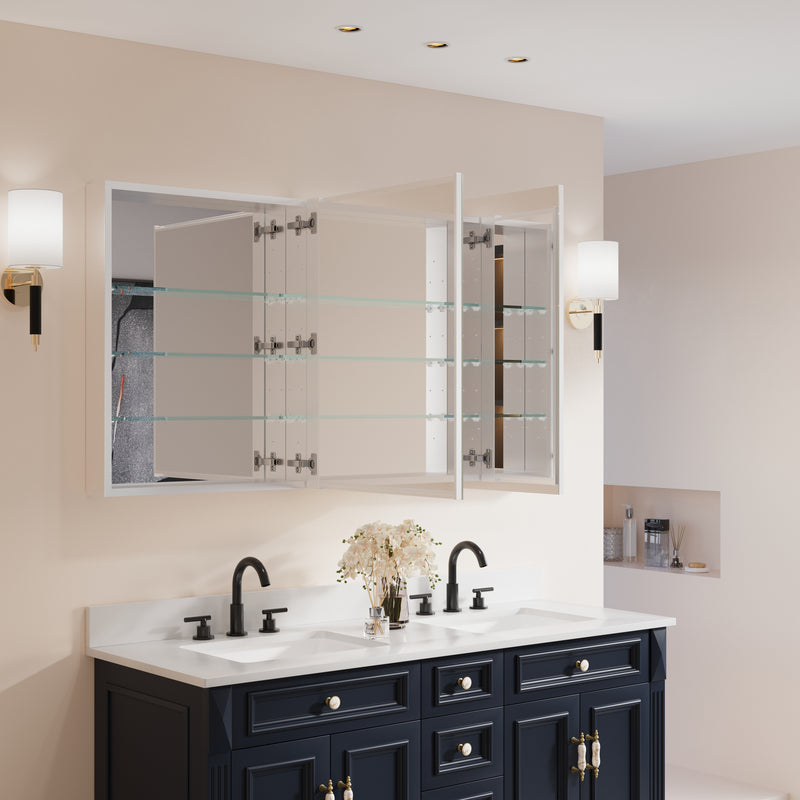 60 in. x30 in. Copper-Free Tri-Views Mirror Medicine Cabinet with Adjustable Shelves and 3 Doors