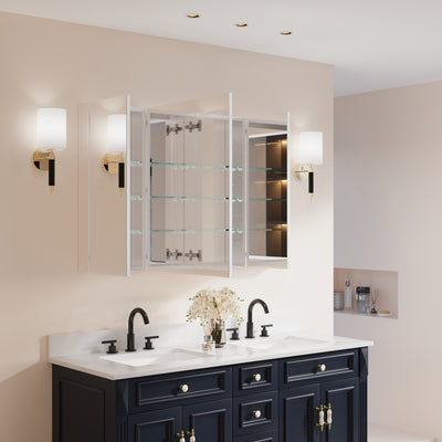 48 in. x30 in. Copper-Free Tri-Views Mirror Medicine Cabinet with Adjustable Shelves and 3 Doors