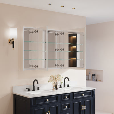48 in. x30 in. Copper-Free Tri-Views Mirror Medicine Cabinet with Adjustable Shelves and 3 Doors