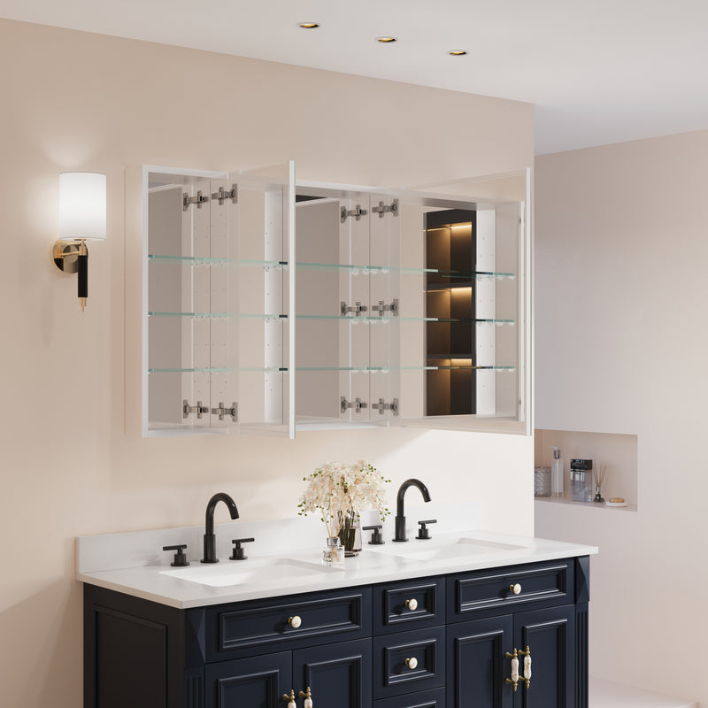 48 in. x30 in. Copper-Free Tri-Views Mirror Medicine Cabinet with Adjustable Shelves and 3 Doors