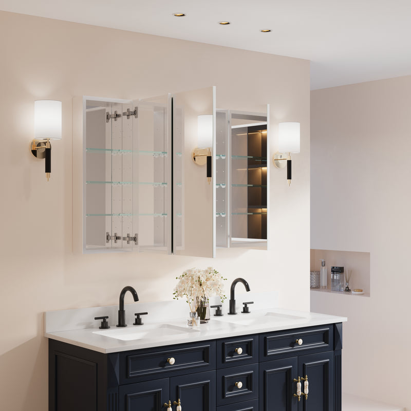 48 in. x30 in. Copper-Free Tri-Views Mirror Medicine Cabinet with Adjustable Shelves and 3 Doors