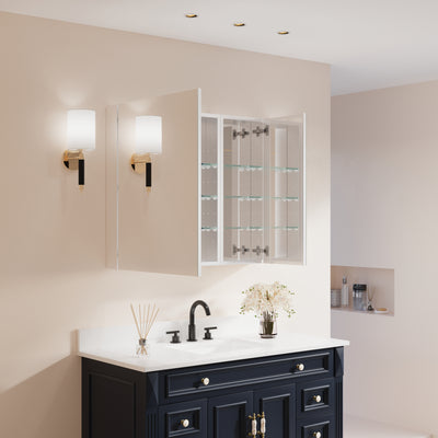 36 in. x30 in. Copper-Free Tri-Views Mirror Medicine Cabinet with Adjustable Shelves and and Dual Swing Doors