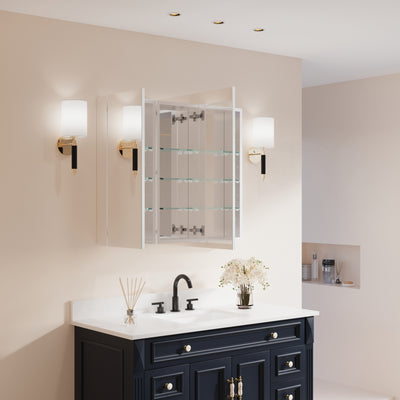 36 in. x30 in. Copper-Free Tri-Views Mirror Medicine Cabinet with Adjustable Shelves and and Dual Swing Doors