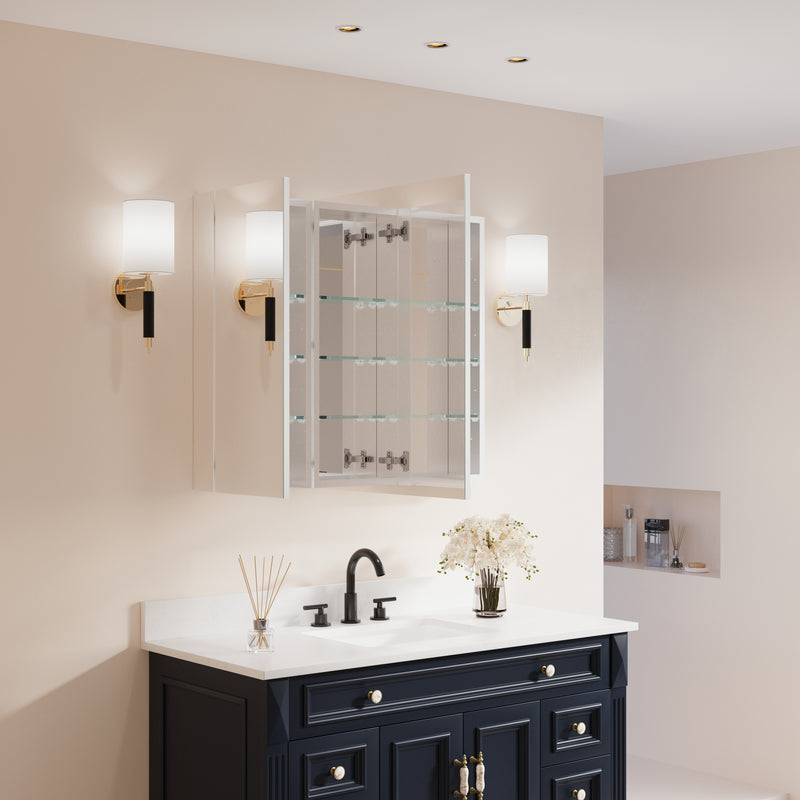 36 in. x30 in. Copper-Free Tri-Views Mirror Medicine Cabinet with Adjustable Shelves and and Dual Swing Doors