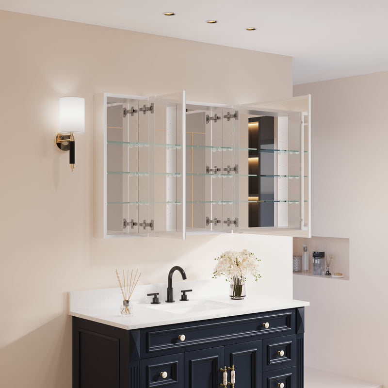 36 in. x30 in. Copper-Free Tri-Views Mirror Medicine Cabinet with Adjustable Shelves and and Dual Swing Doors