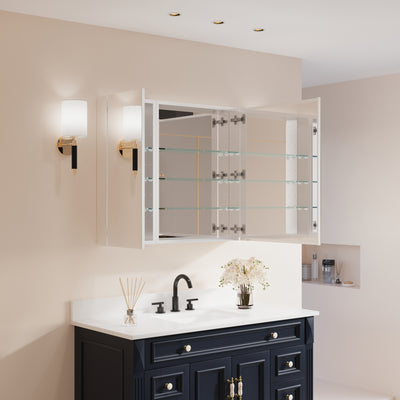 36 in. x30 in. Copper-Free Tri-Views Mirror Medicine Cabinet with Adjustable Shelves and and Dual Swing Doors