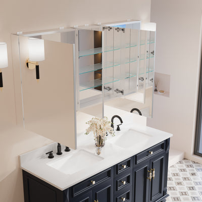 60 in. x30 in. Copper-Free Tri-Views Mirror Medicine Cabinet with Adjustable Shelves and 3 Doors