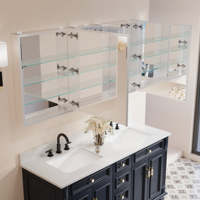60 in. x30 in. Copper-Free Tri-Views Mirror Medicine Cabinet with Adjustable Shelves and 3 Doors