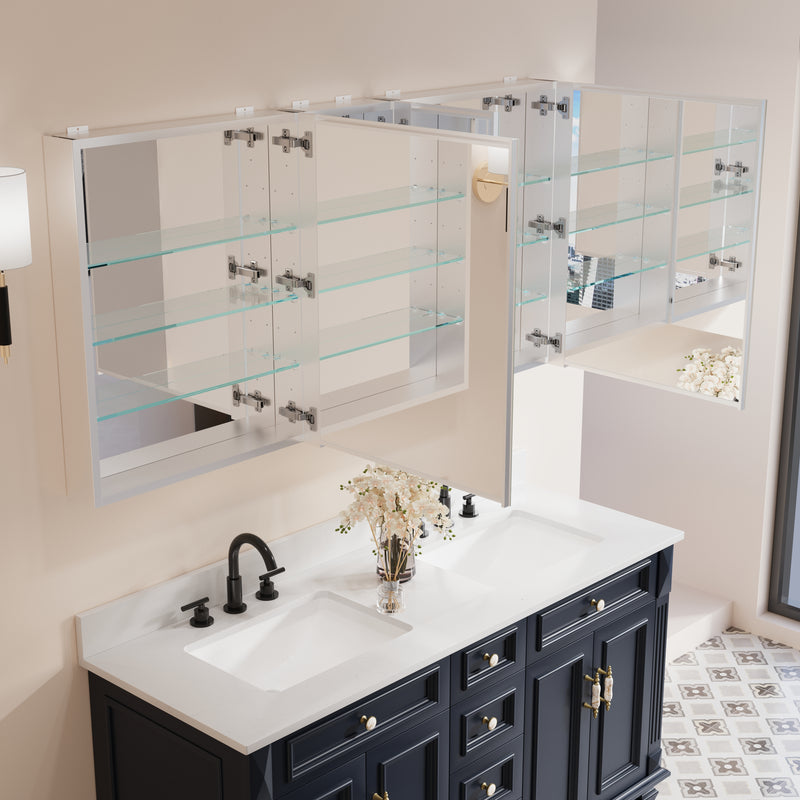 60 in. x30 in. Copper-Free Tri-Views Mirror Medicine Cabinet with Adjustable Shelves and 3 Doors
