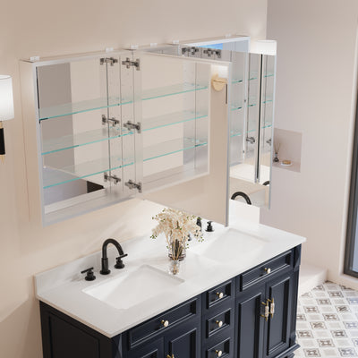 60 in. x30 in. Copper-Free Tri-Views Mirror Medicine Cabinet with Adjustable Shelves and 3 Doors