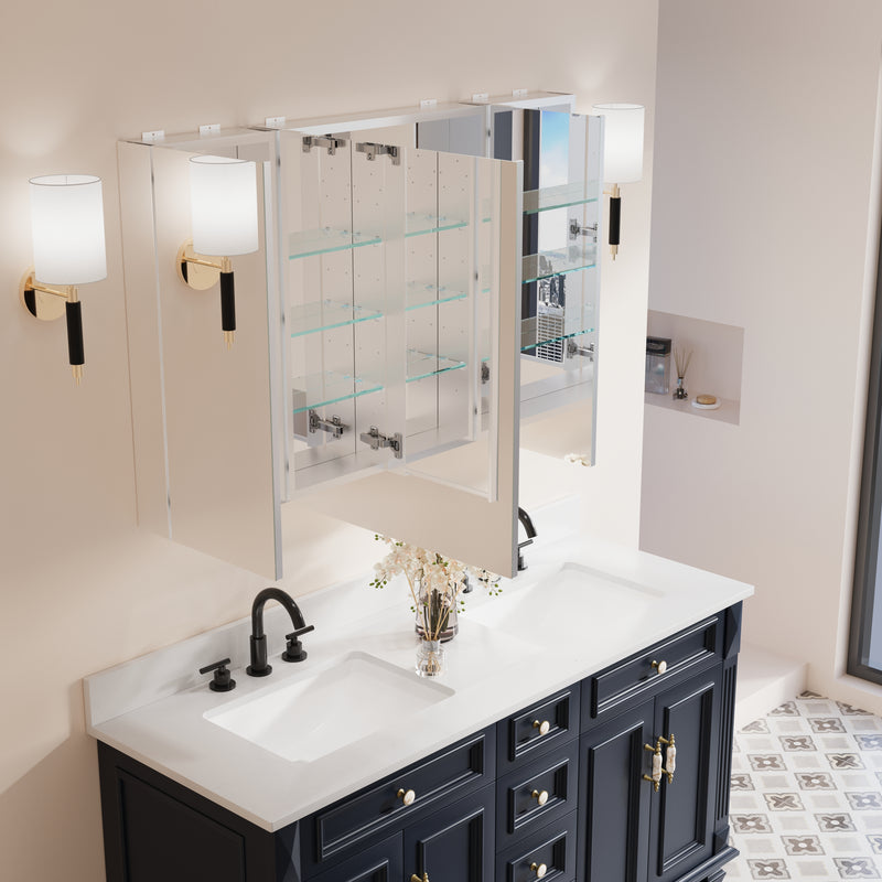 48 in. x30 in. Copper-Free Tri-Views Mirror Medicine Cabinet with Adjustable Shelves and 3 Doors