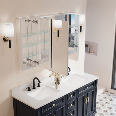 48 in. x30 in. Copper-Free Tri-Views Mirror Medicine Cabinet with Adjustable Shelves and 3 Doors
