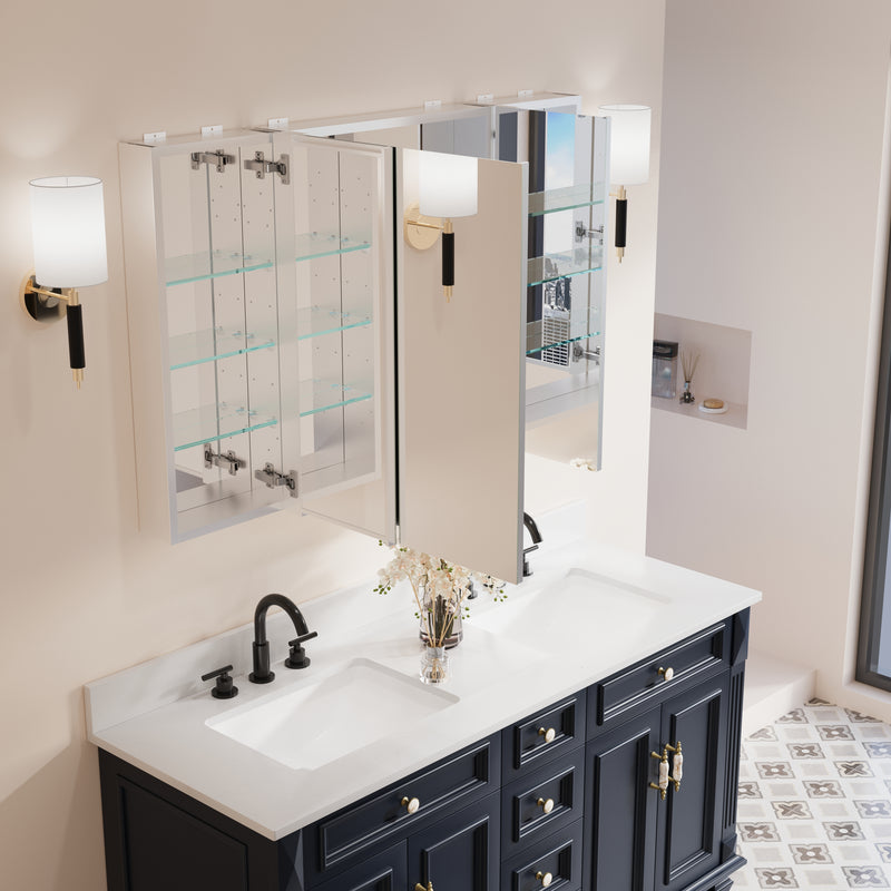 48 in. x30 in. Copper-Free Tri-Views Mirror Medicine Cabinet with Adjustable Shelves and 3 Doors