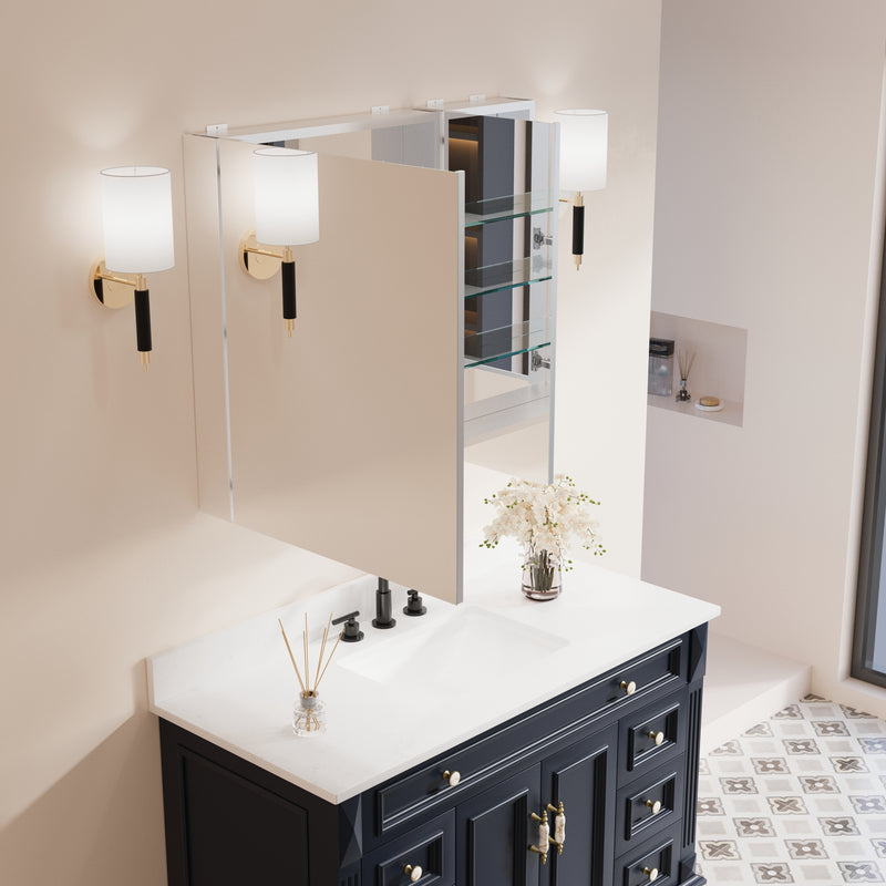 36 in. x30 in. Copper-Free Tri-Views Mirror Medicine Cabinet with Adjustable Shelves and and Dual Swing Doors