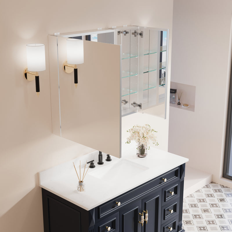 36 in. x30 in. Copper-Free Tri-Views Mirror Medicine Cabinet with Adjustable Shelves and and Dual Swing Doors