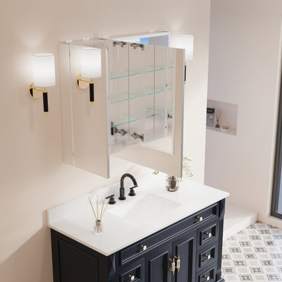36 in. x30 in. Copper-Free Tri-Views Mirror Medicine Cabinet with Adjustable Shelves and and Dual Swing Doors