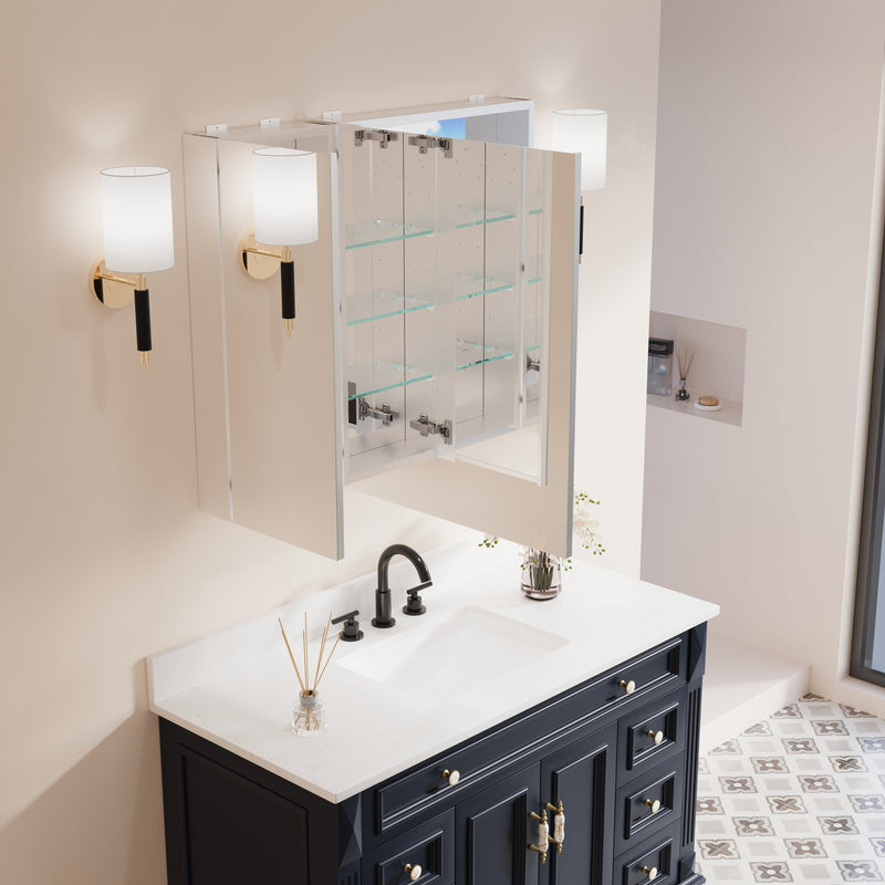 36 in. x30 in. Copper-Free Tri-Views Mirror Medicine Cabinet with Adjustable Shelves and and Dual Swing Doors