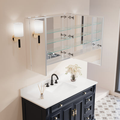 36 in. x30 in. Copper-Free Tri-Views Mirror Medicine Cabinet with Adjustable Shelves and and Dual Swing Doors