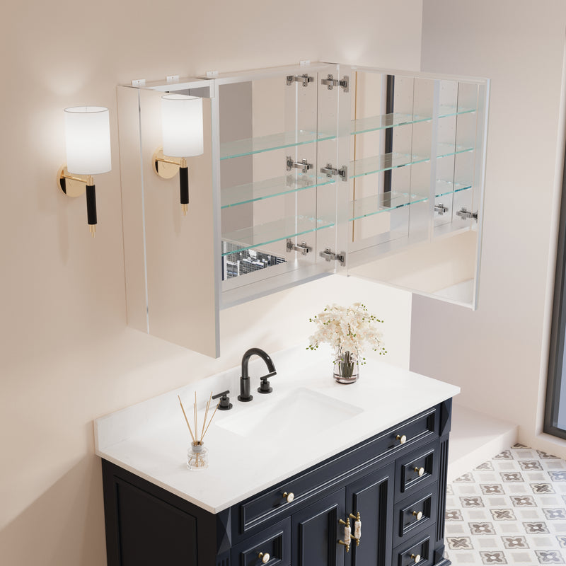 36 in. x30 in. Copper-Free Tri-Views Mirror Medicine Cabinet with Adjustable Shelves and and Dual Swing Doors
