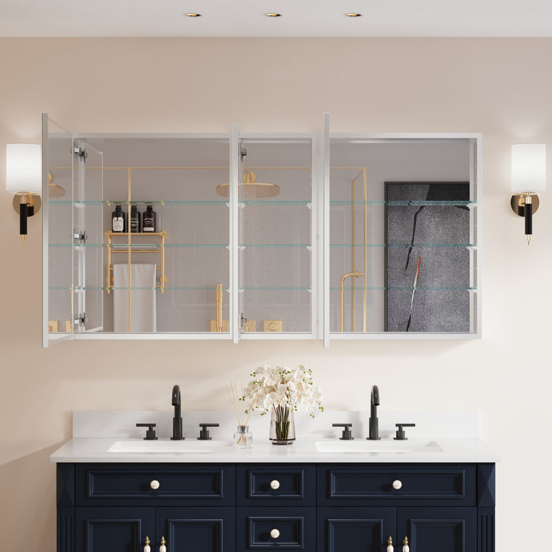 60 in. x30 in. Copper-Free Tri-Views Mirror Medicine Cabinet with Adjustable Shelves and 3 Doors