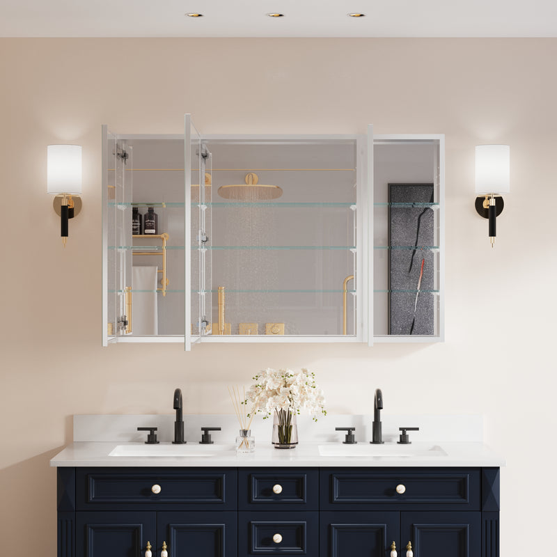 48 in. x30 in. Copper-Free Tri-Views Mirror Medicine Cabinet with Adjustable Shelves and 3 Doors