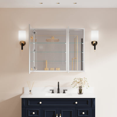 36 in. x30 in. Copper-Free Tri-Views Mirror Medicine Cabinet with Adjustable Shelves and and Dual Swing Doors