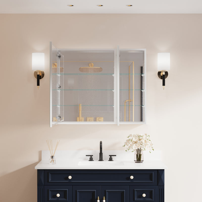 36 in. x30 in. Copper-Free Tri-Views Mirror Medicine Cabinet with Adjustable Shelves and and Dual Swing Doors