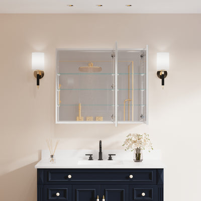 36 in. x30 in. Copper-Free Tri-Views Mirror Medicine Cabinet with Adjustable Shelves and and Dual Swing Doors