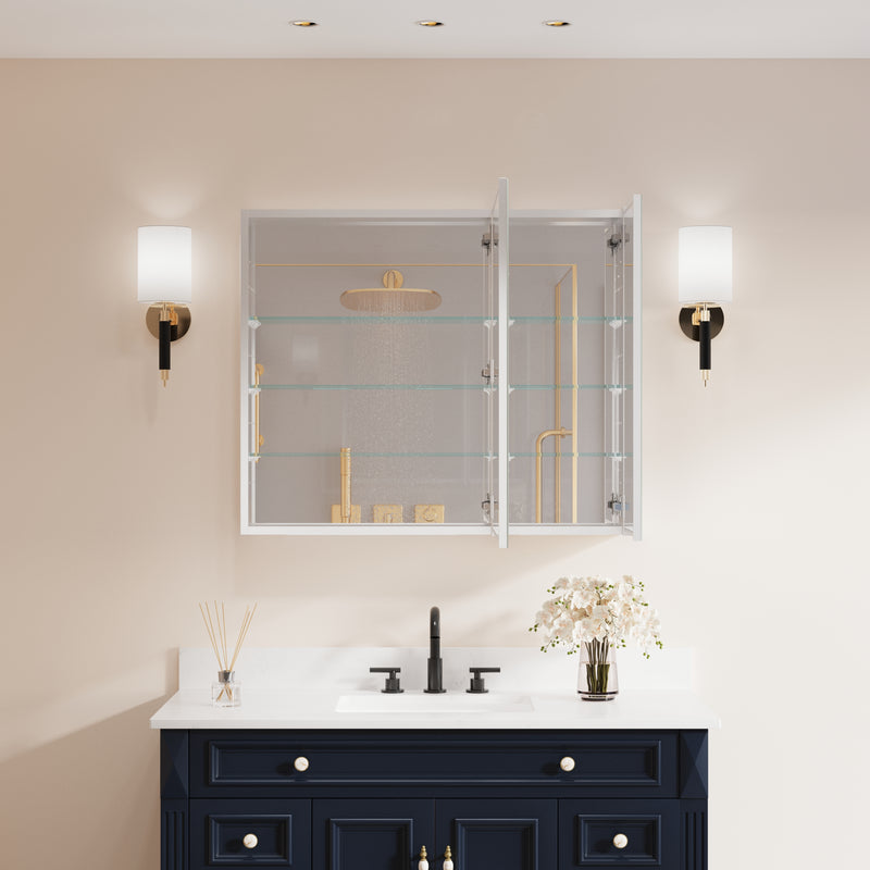 36 in. x30 in. Copper-Free Tri-Views Mirror Medicine Cabinet with Adjustable Shelves and and Dual Swing Doors