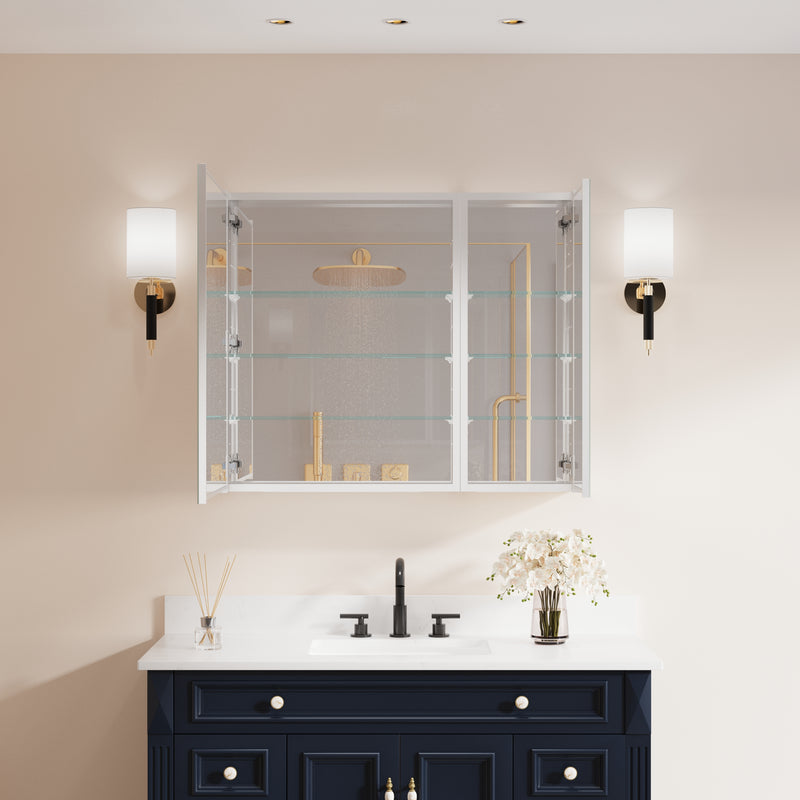 36 in. x30 in. Copper-Free Tri-Views Mirror Medicine Cabinet with Adjustable Shelves and and Dual Swing Doors